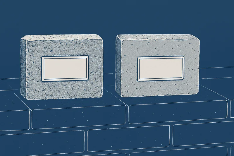 Two small mortar samples of different colours and textures on a brick — lime or cement mortar, Ballarat. Illustrative example.