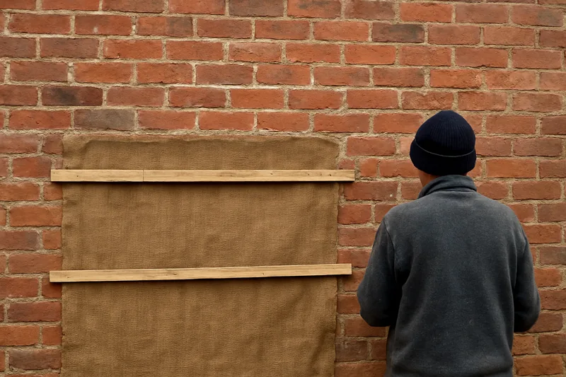 A section of freshly pointed wall covered with damp hessian sheeting — repointing weather in Ballarat, Ballarat. Illustrative example.