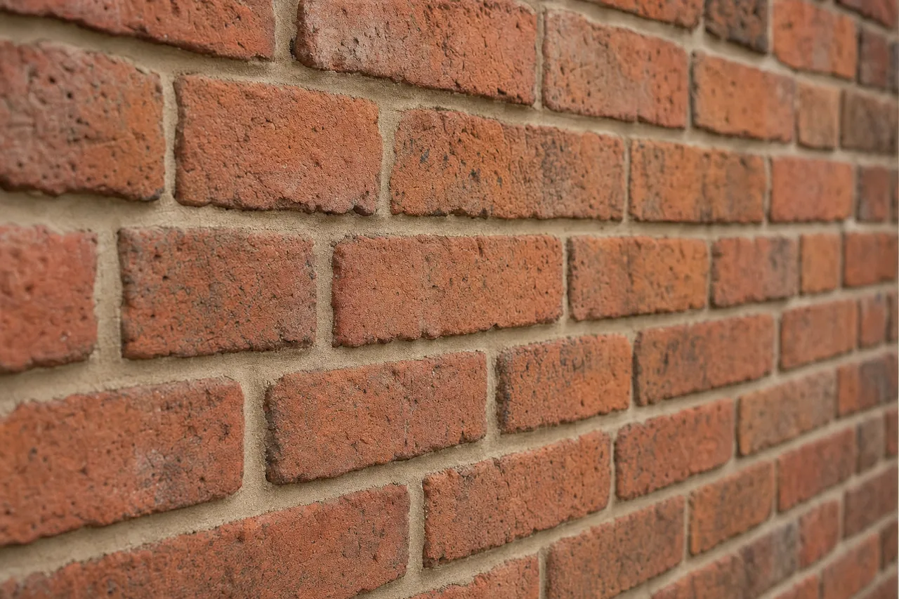 A close view of an old red brick wall with eroded mortar joints — heritage repointing, Ballarat. Illustrative example.